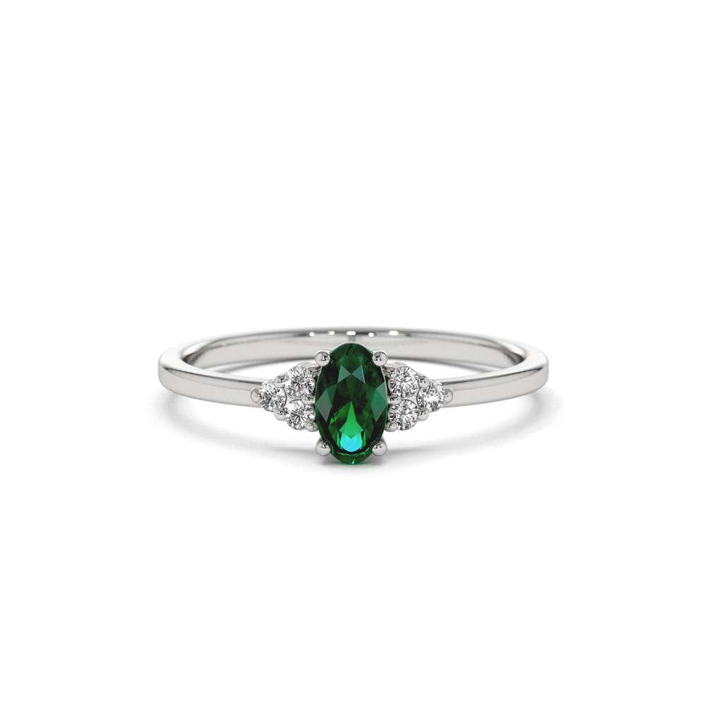 Oval Emerald and Diamond Ring in 14K Gold — view 3