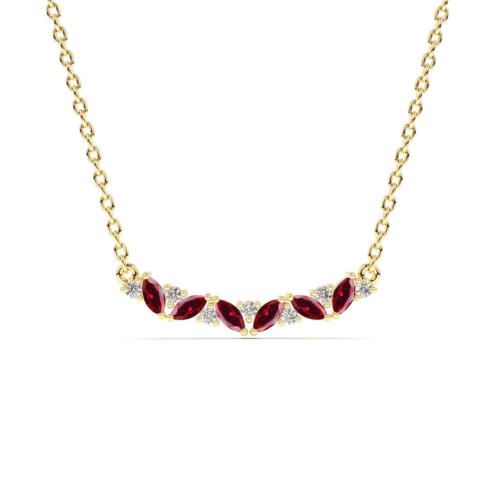 Slanted Ruby and Round Diamond Necklace in 14K Gold — view 1