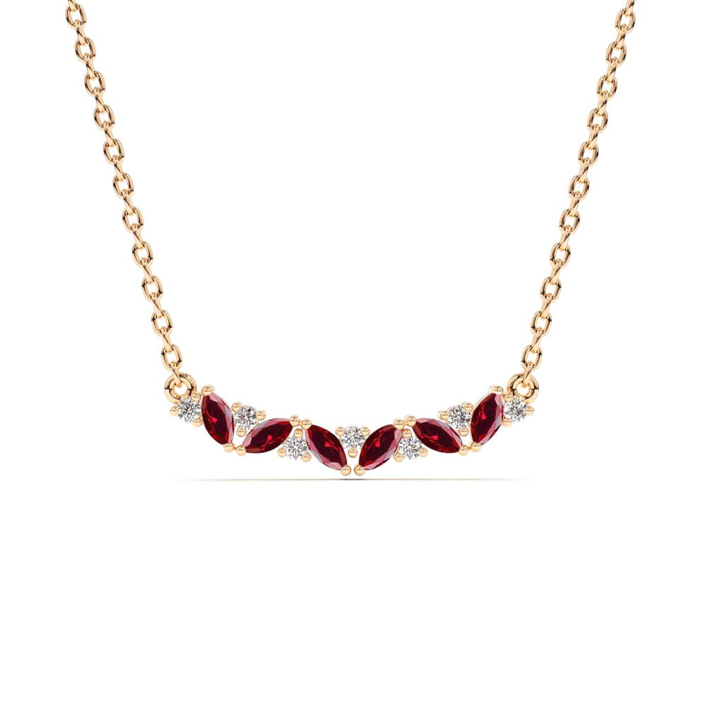 Slanted Ruby and Round Diamond Necklace in 14K Gold — view 4