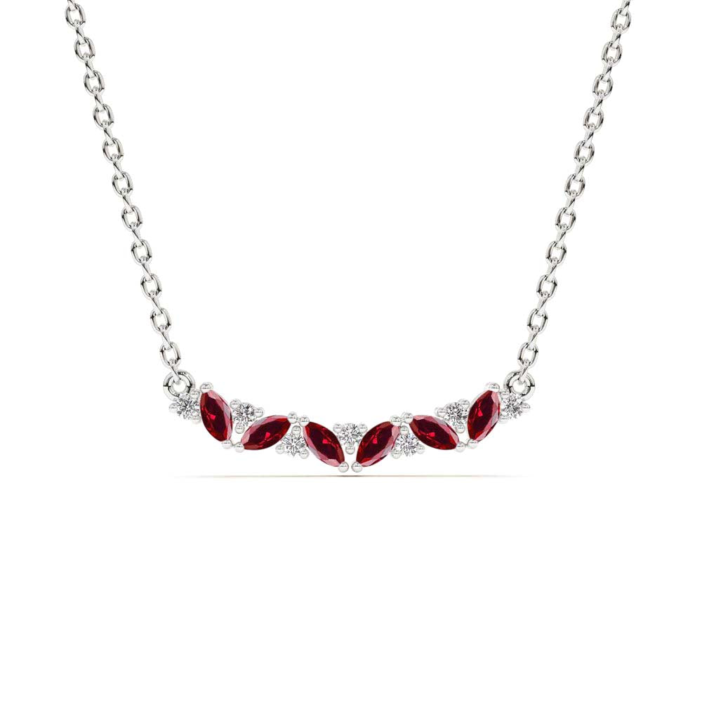 Slanted Ruby and Round Diamond Necklace in 14K Gold — view 3