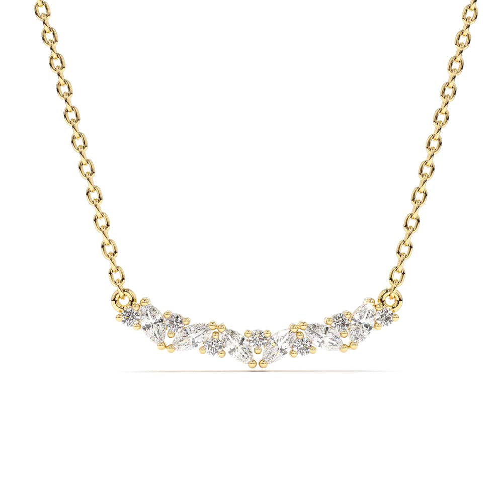 Slanted Marquise and Round Diamond Necklace in 14K Gold — view 1