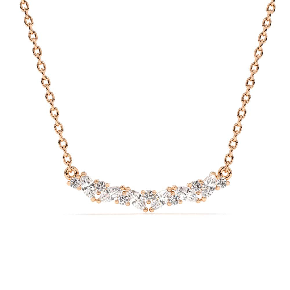 Slanted Marquise and Round Diamond Necklace in 14K Gold — view 4