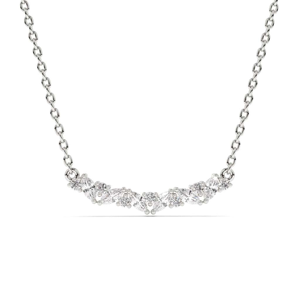 Slanted Marquise and Round Diamond Necklace in 14K Gold — view 3