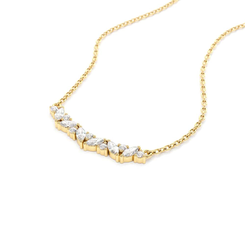 Slanted Marquise and Round Diamond Necklace in 14K Gold — view 2