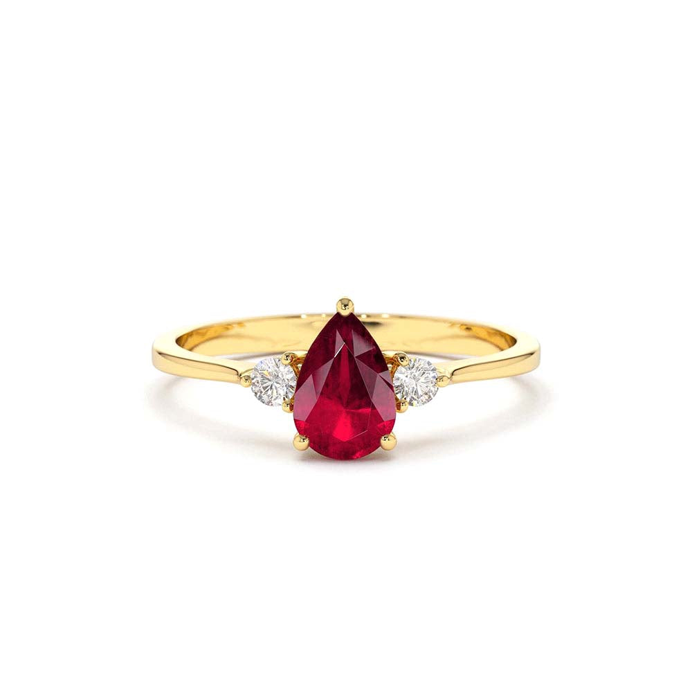 Pear Shape Ruby Ring with Diamonds in 14K Gold — view 1