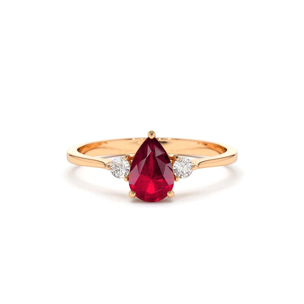 Pear Shape Ruby Ring with Diamonds in 14K Gold — view 4