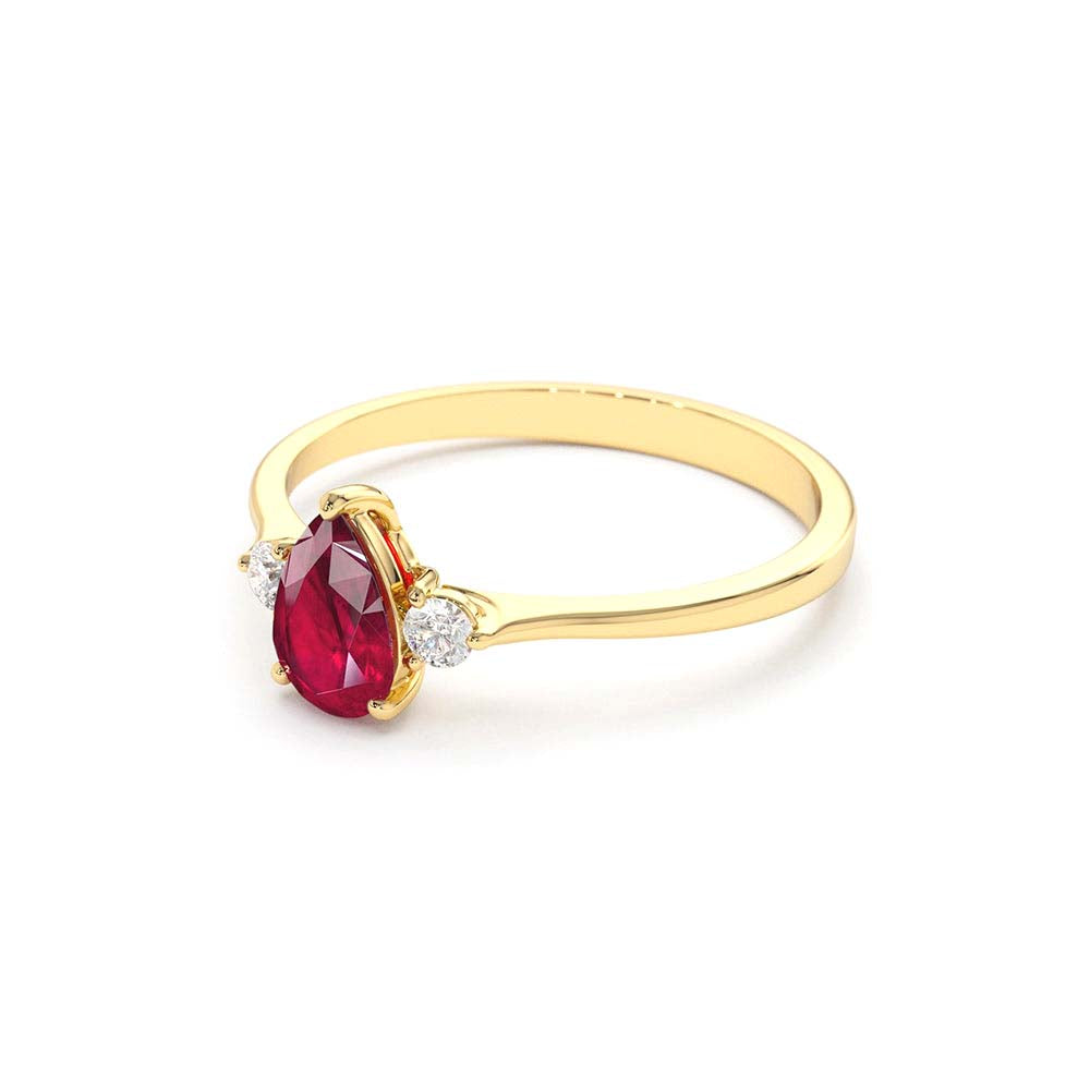 Pear Shape Ruby Ring with Diamonds in 14K Gold — view 2