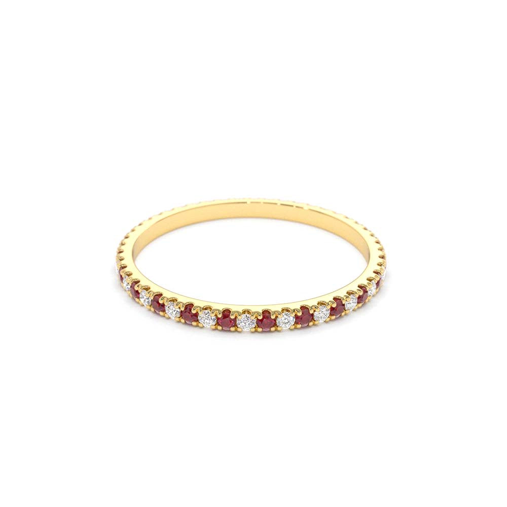 Ruby and Diamond Alternating Eternity Ring in 14K Gold — view 2