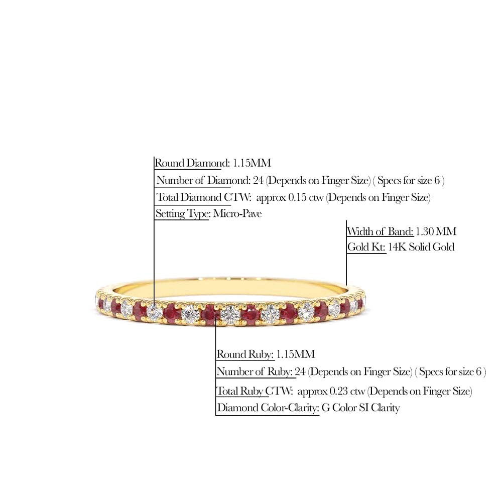 Ruby and Diamond Alternating Eternity Ring in 14K Gold — view 3