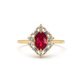 Unique Natural Ruby and Baguette Ring in 14K Gold — view 1
