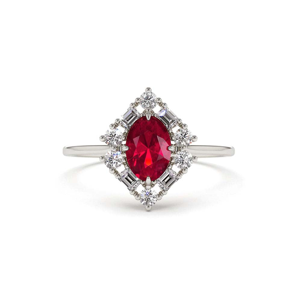 Unique Natural Ruby and Baguette Ring in 14K Gold — view 4
