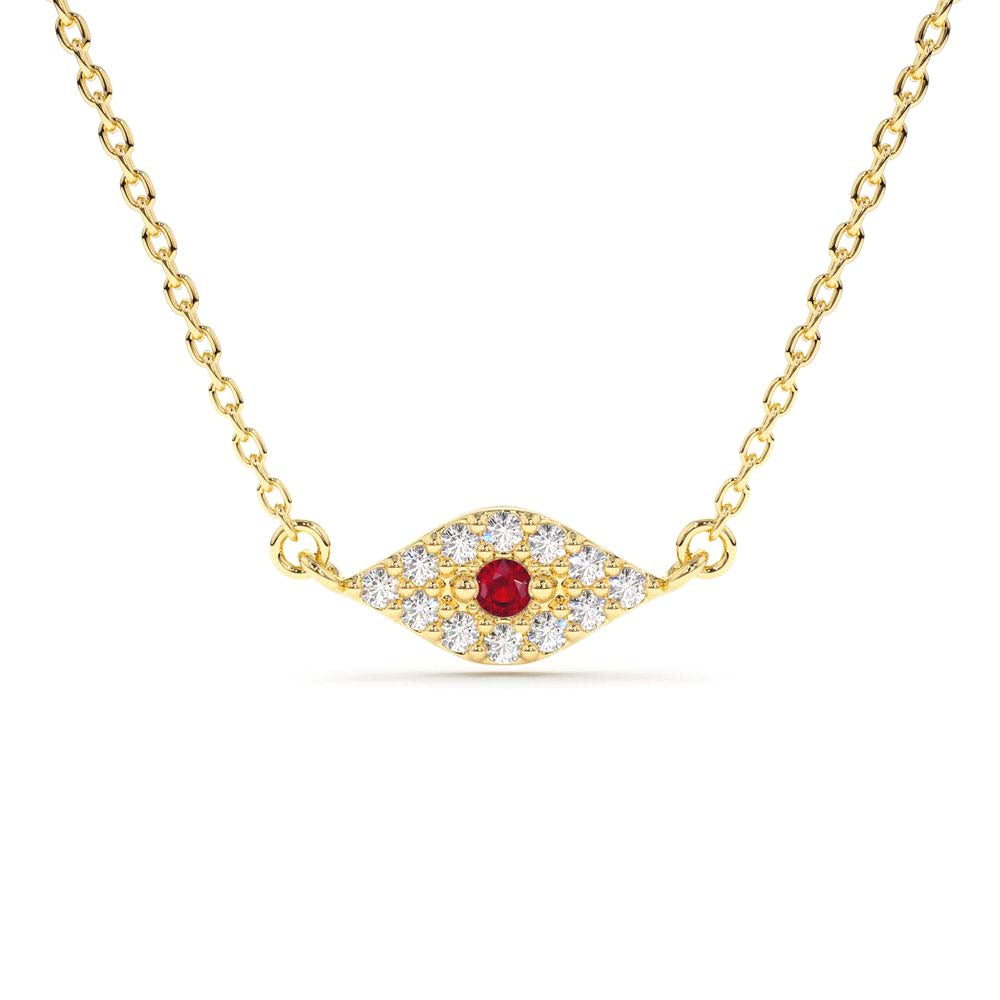 Diamond and Ruby Evil Eye Necklace in 14K Gold — view 1