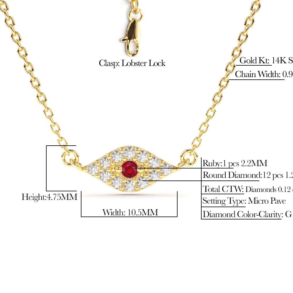 Diamond and Ruby Evil Eye Necklace in 14K Gold — view 5