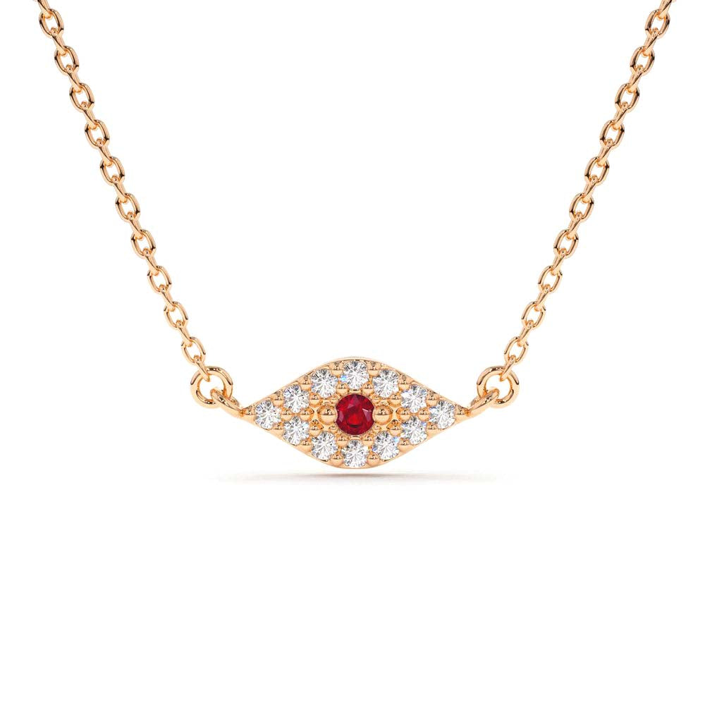 Diamond and Ruby Evil Eye Necklace in 14K Gold — view 4