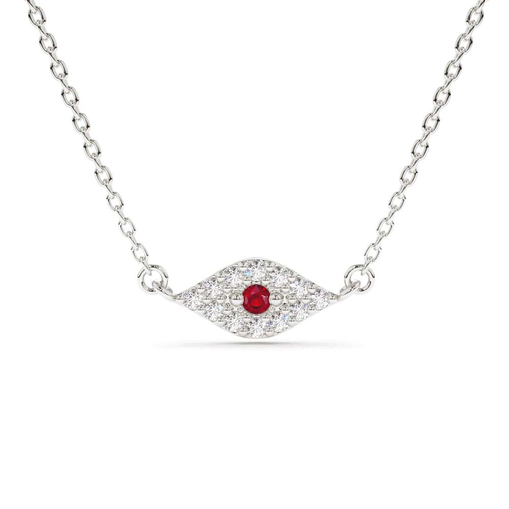 Diamond and Ruby Evil Eye Necklace in 14K Gold — view 3