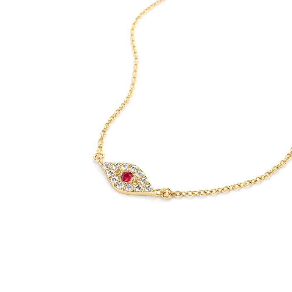 Diamond and Ruby Evil Eye Necklace in 14K Gold — view 2