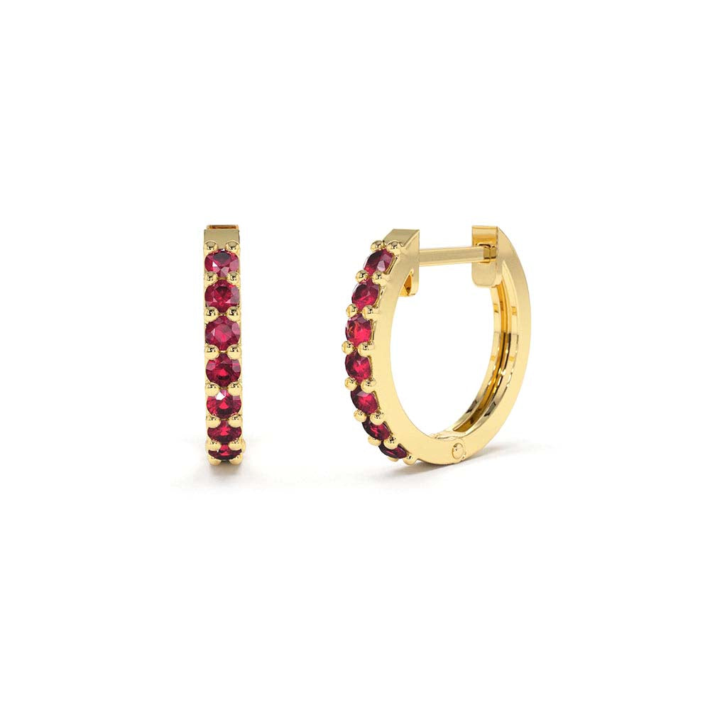 Ruby Huggie Hoop Earrings in 14K Gold — view 1