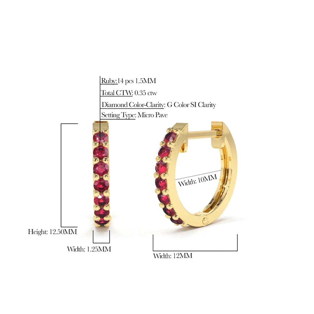 Ruby Huggie Hoop Earrings in 14K Gold — view 2
