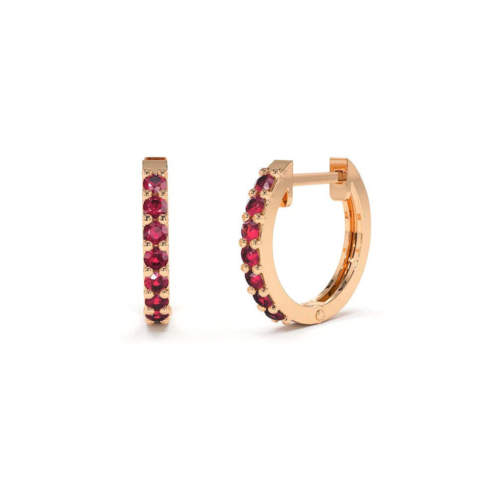 Ruby Huggie Hoop Earrings in 14K Gold — view 5