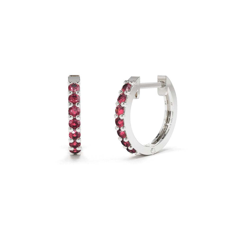 Ruby Huggie Hoop Earrings in 14K Gold — view 4