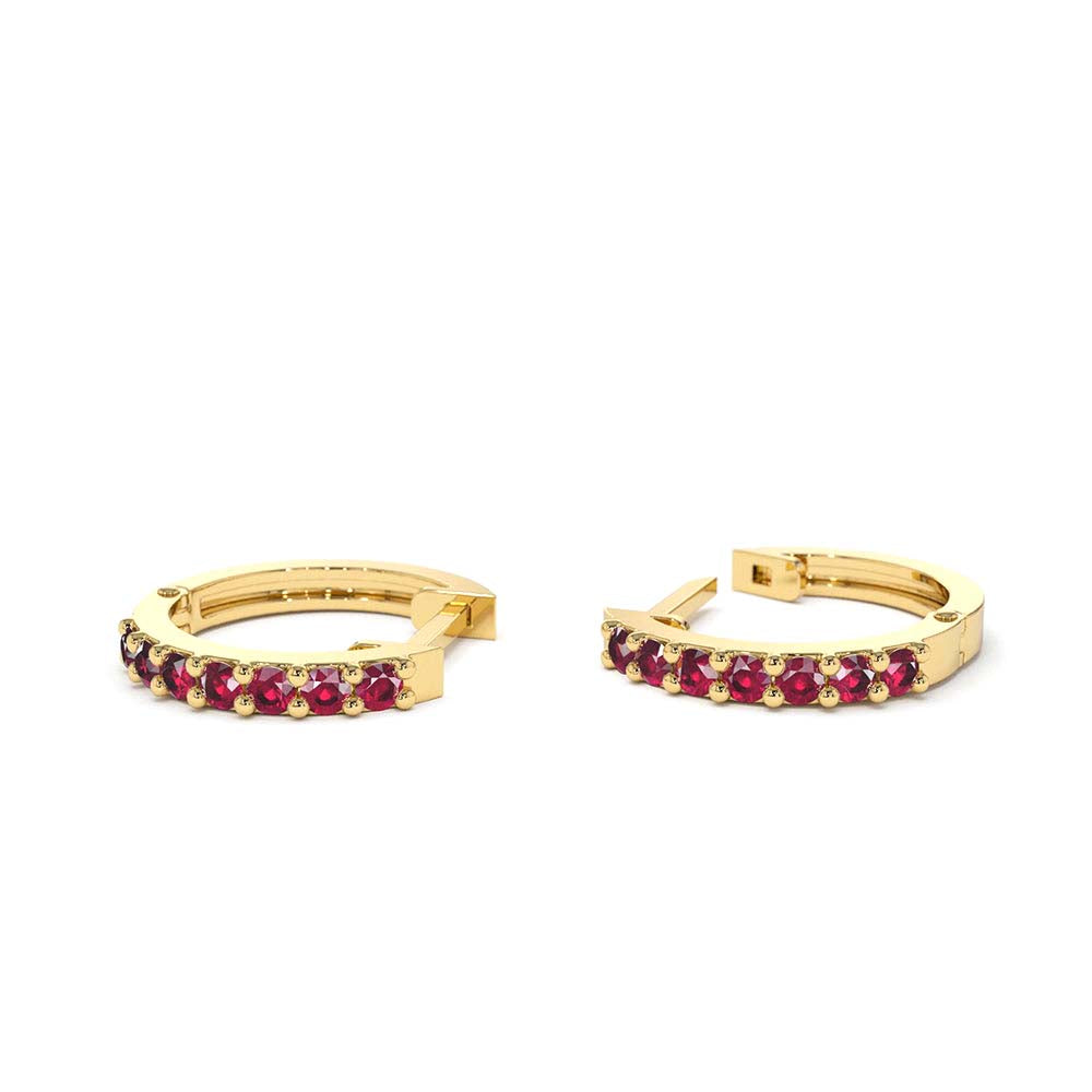 Ruby Huggie Hoop Earrings in 14K Gold — view 3