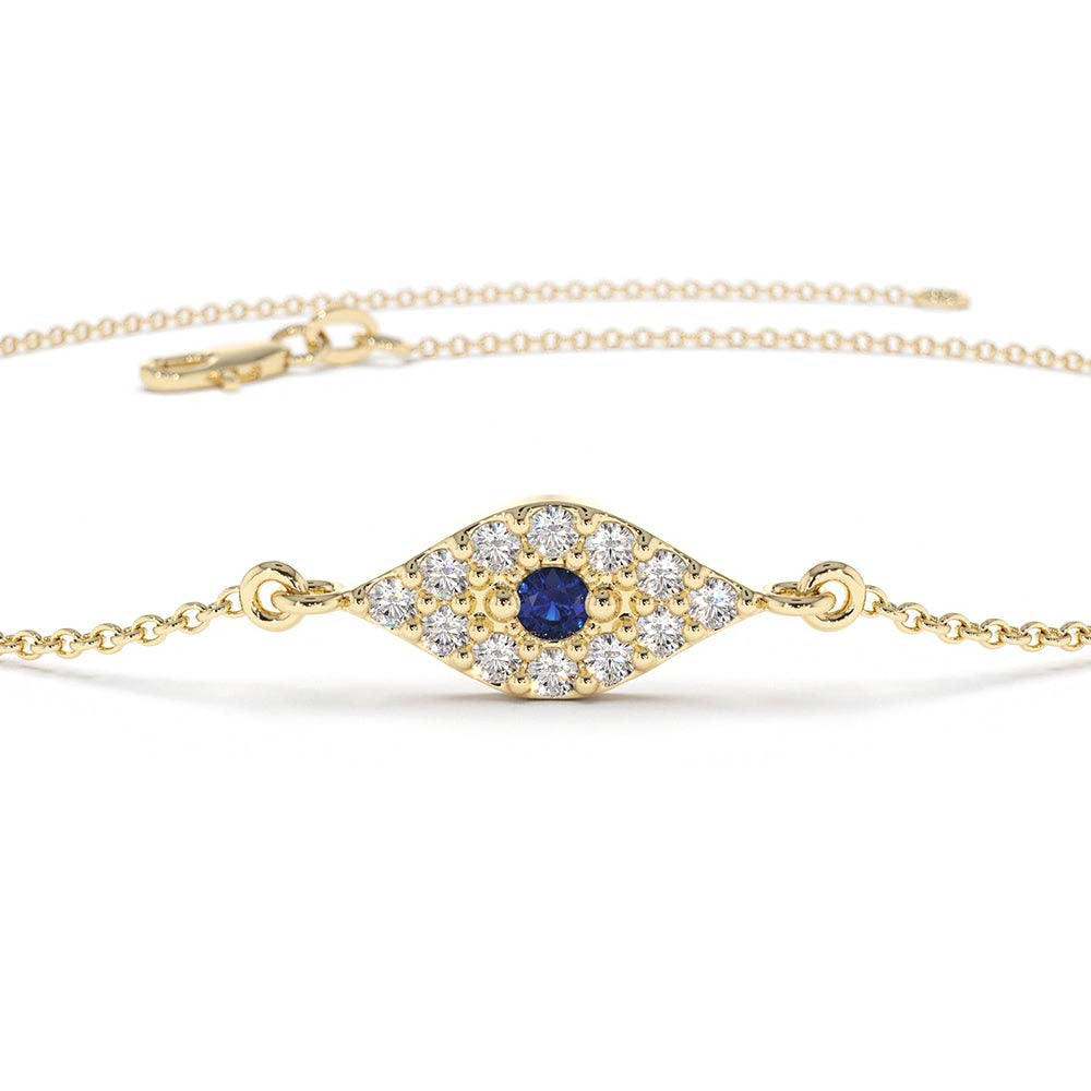 Diamond and Sapphire Evil Eye Bracelet in 14K Gold — view 2