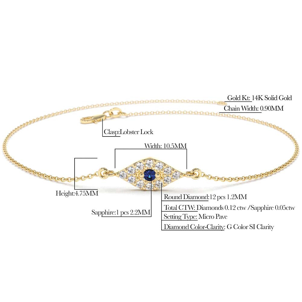 Diamond and Sapphire Evil Eye Bracelet in 14K Gold — view 3