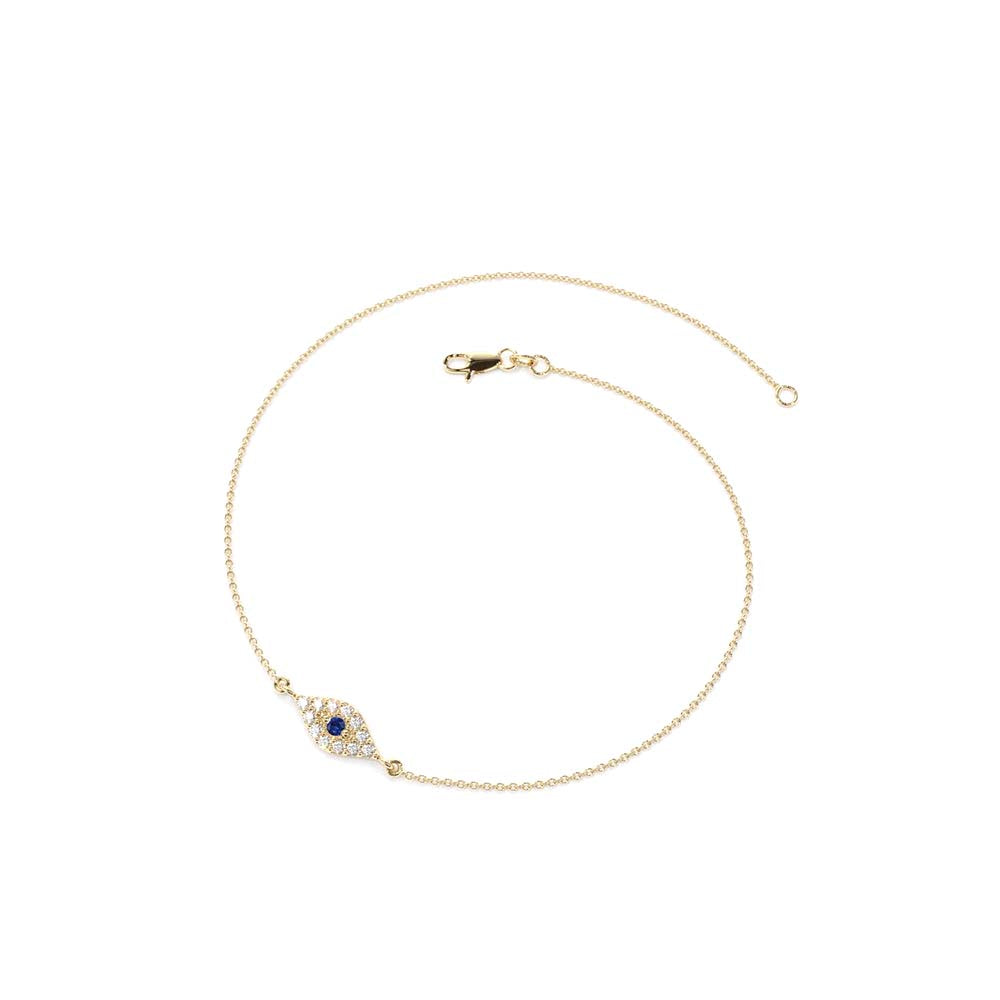 Diamond and Sapphire Evil Eye Bracelet in 14K Gold — view 4