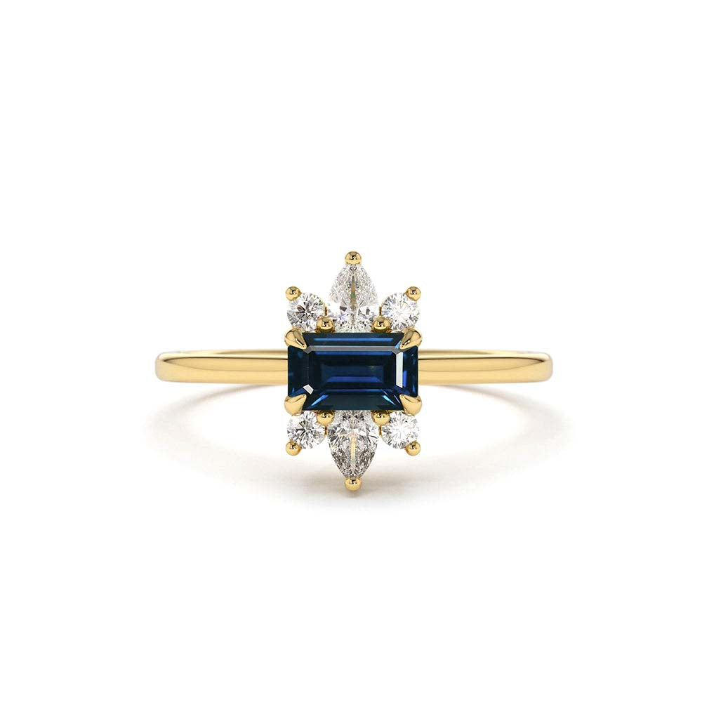 Octagon Sapphire and Diamond Ring in 14K Gold — view 1
