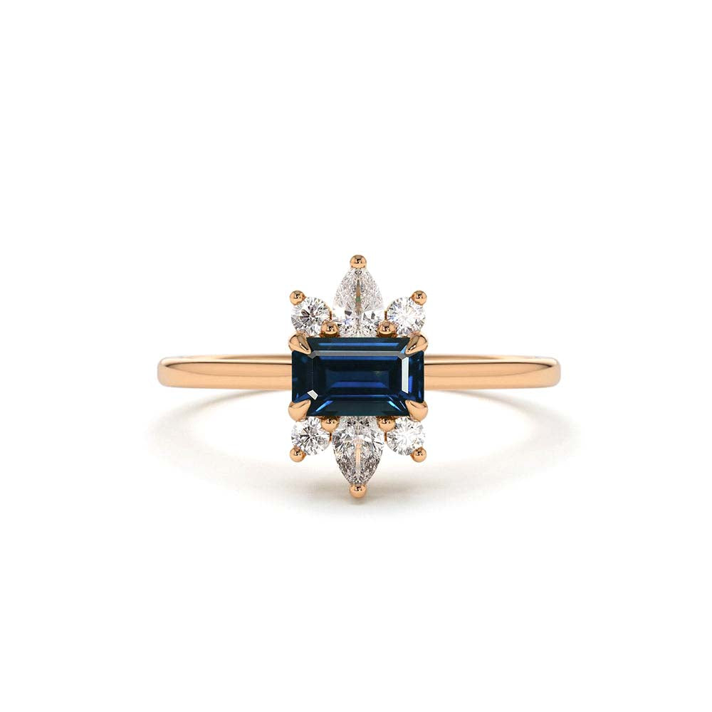Octagon Sapphire and Diamond Ring in 14K Gold — view 4