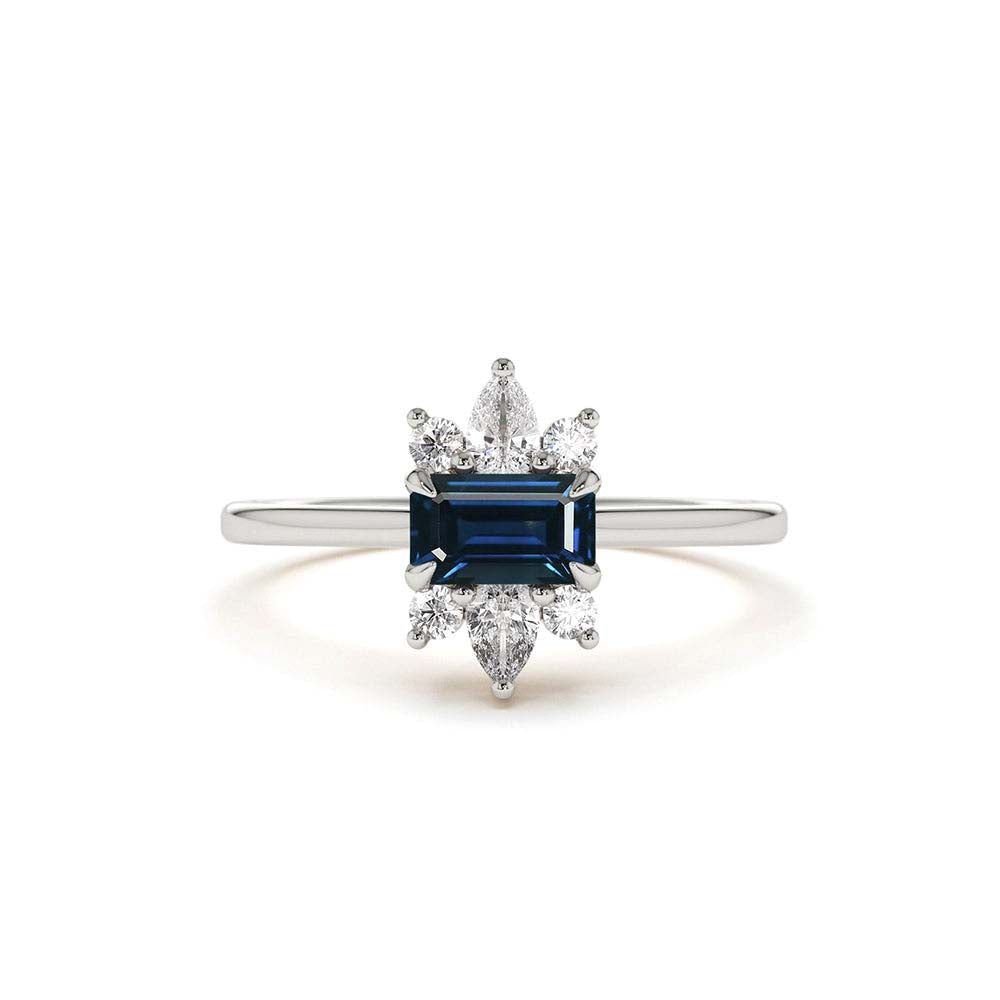 Octagon Sapphire and Diamond Ring in 14K Gold — view 3