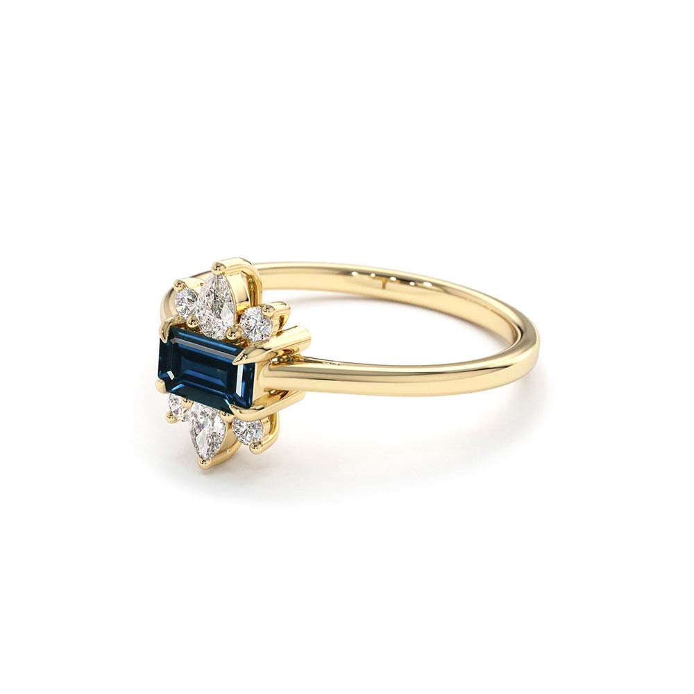 Octagon Sapphire and Diamond Ring in 14K Gold — view 2