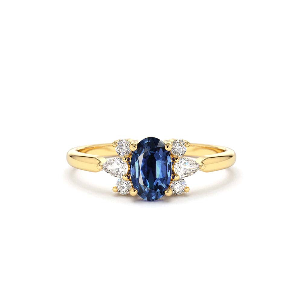 Oval Cut Genuine Sapphire Diamond Ring in 14K Gold — view 1