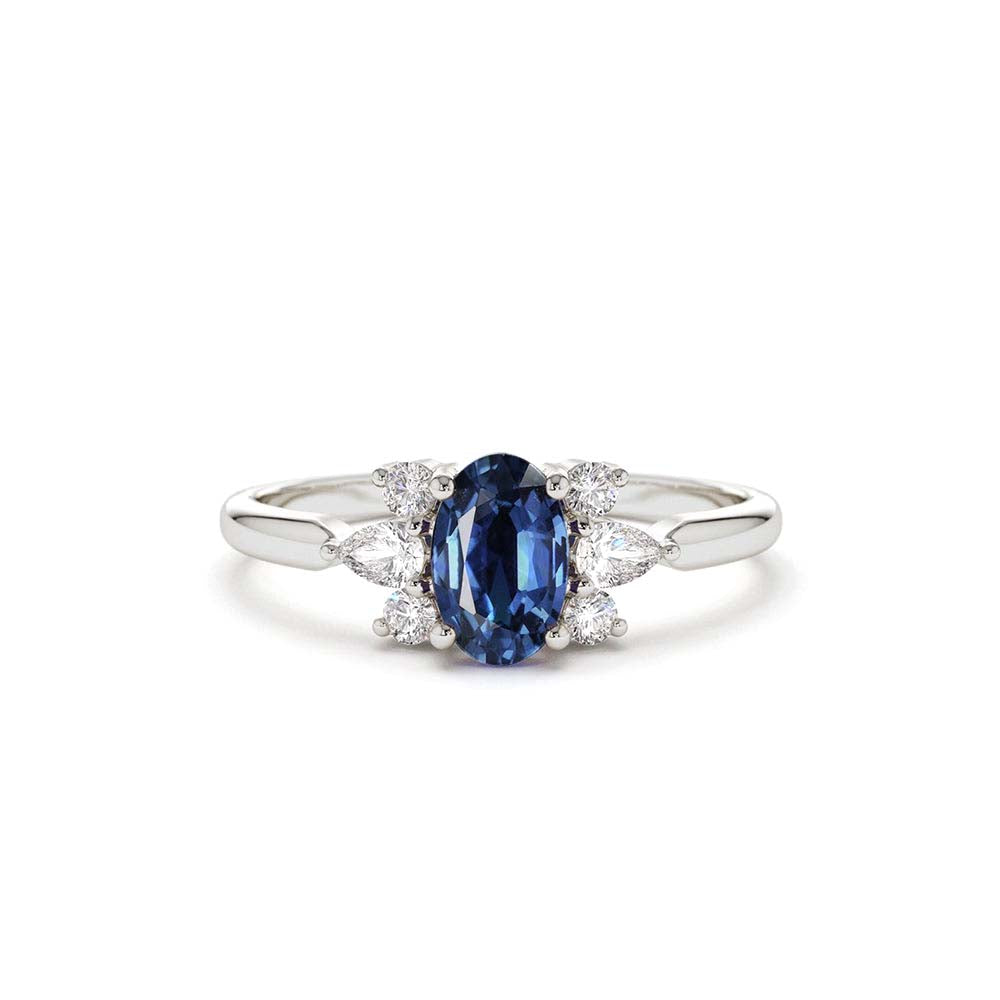 Oval Cut Genuine Sapphire Diamond Ring in 14K Gold — view 3