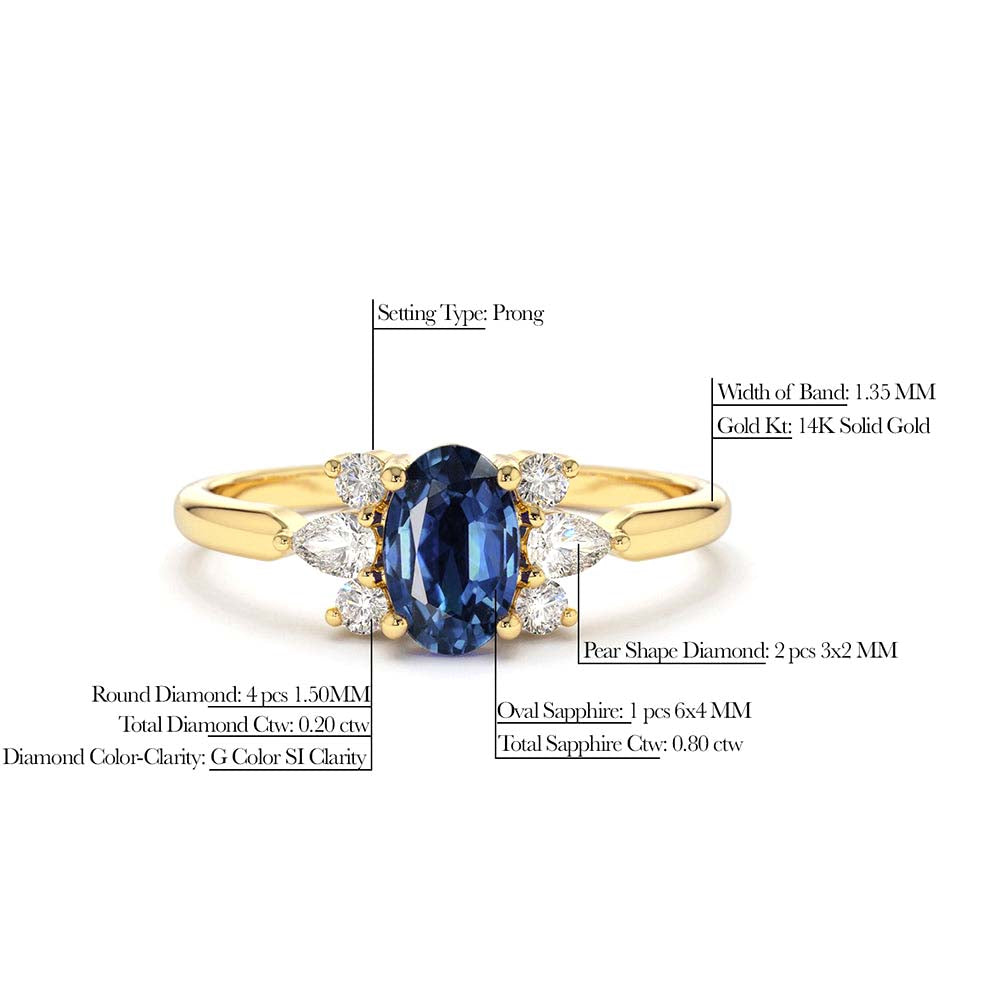 Oval Cut Genuine Sapphire Diamond Ring in 14K Gold — view 2