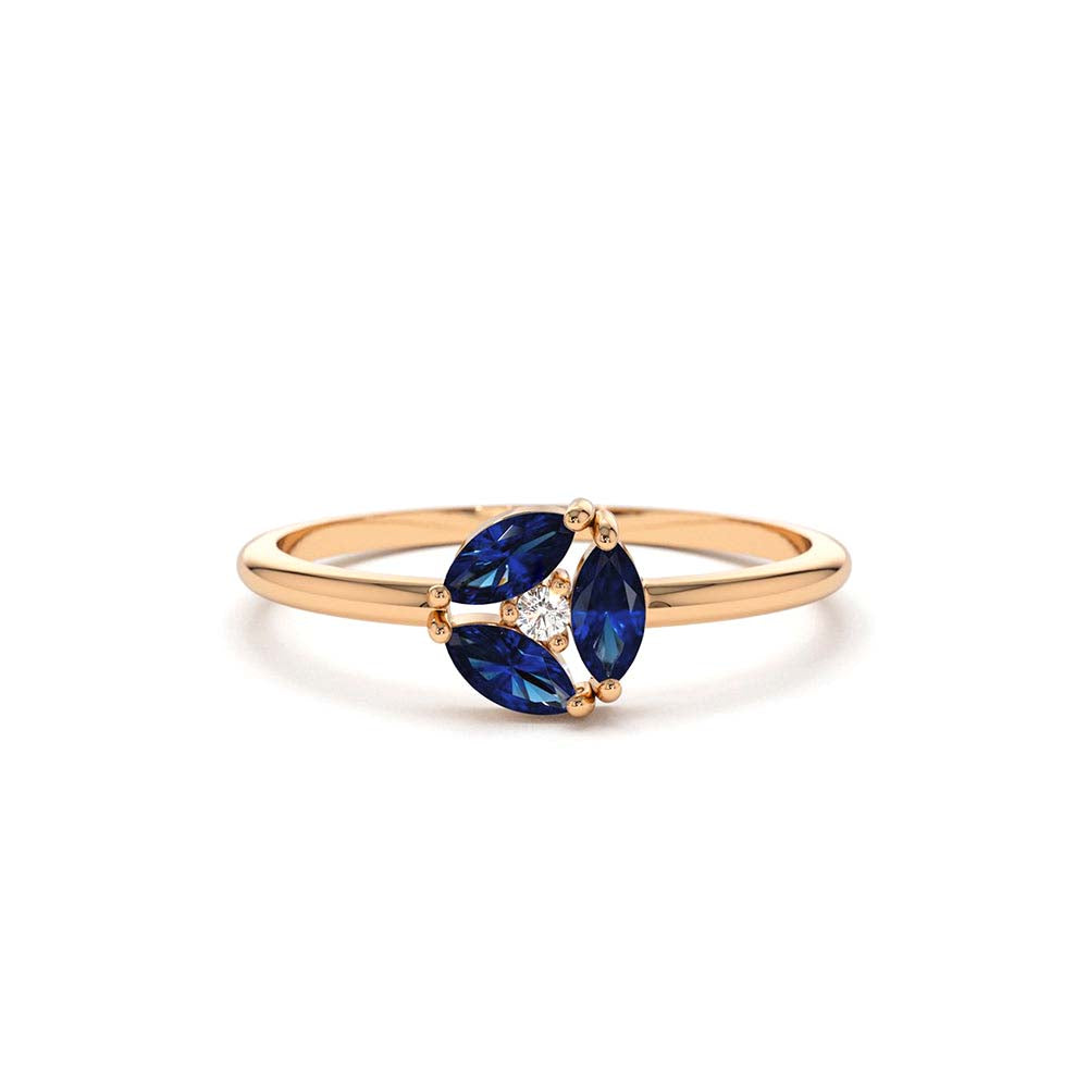 Marquise Sapphire Cluster Ring in 14K Gold — view 4