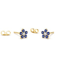 Sapphire and Diamond Flower Studs in 14K Gold — view 1