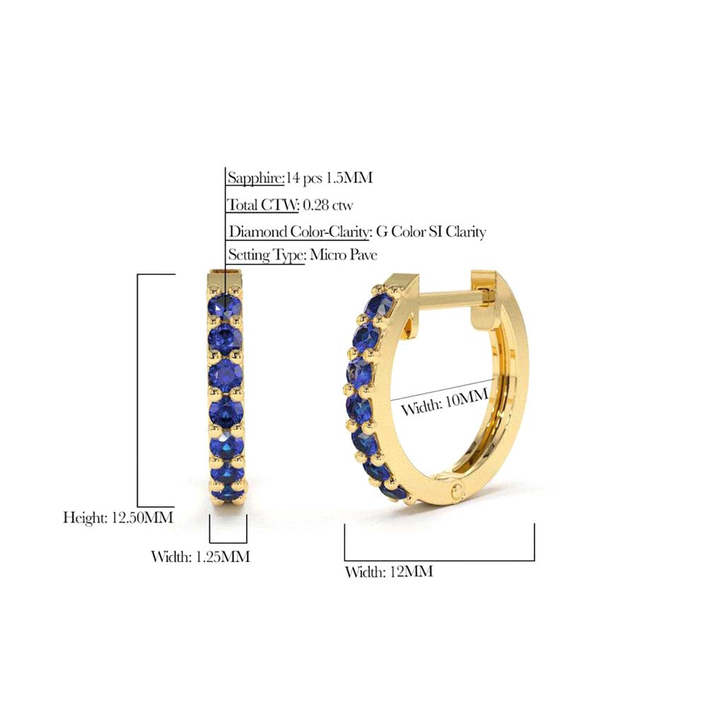 Sapphire Huggie Hoop Earrings in 14K Gold — view 2