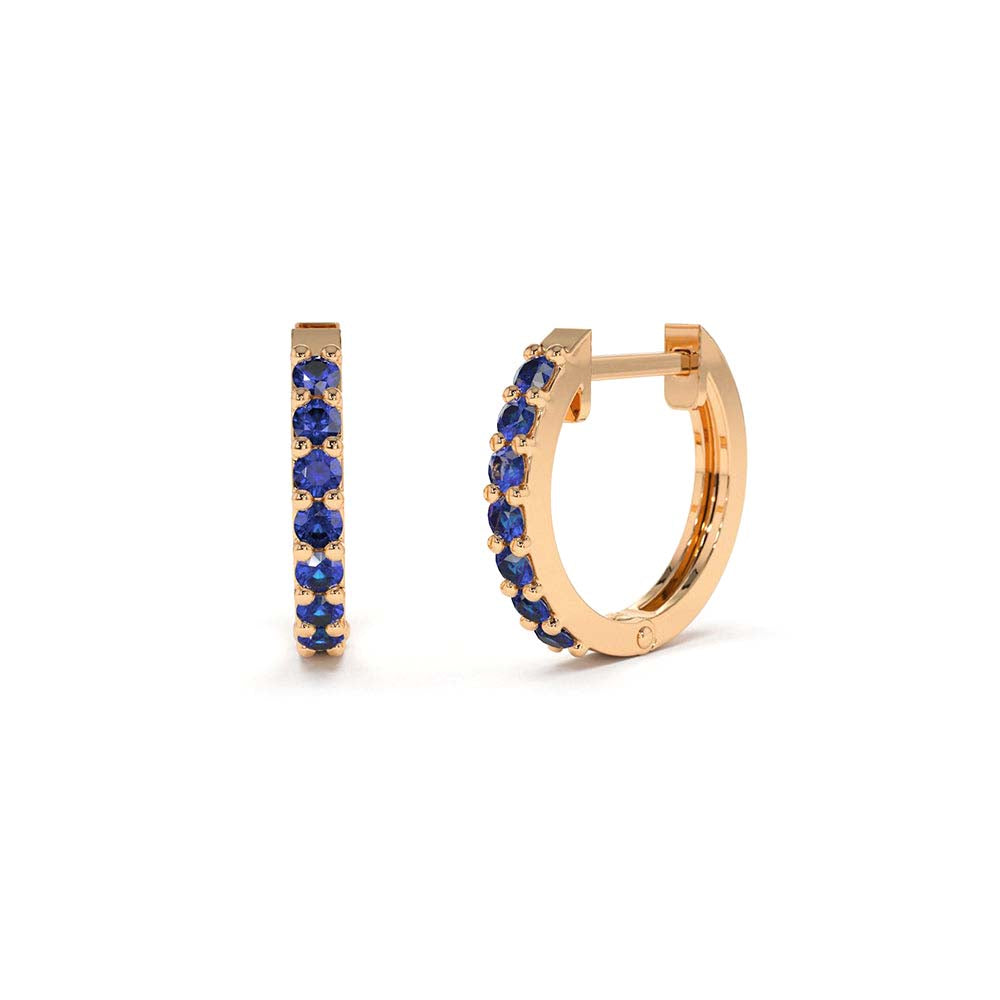 Sapphire Huggie Hoop Earrings in 14K Gold — view 5