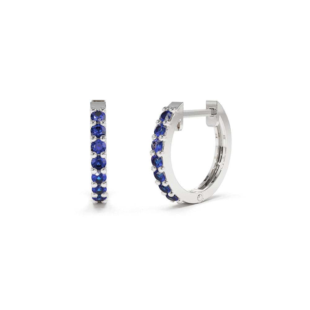 Sapphire Huggie Hoop Earrings in 14K Gold — view 4
