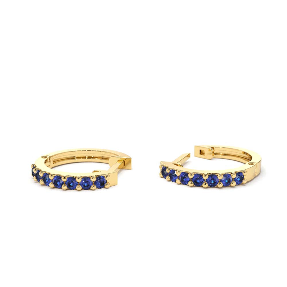 Sapphire Huggie Hoop Earrings in 14K Gold — view 3