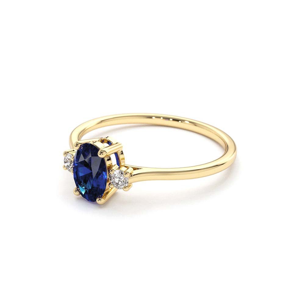 Oval Shape Sapphire and Diamond 3 Stone Ring in 14K Gold — view 2