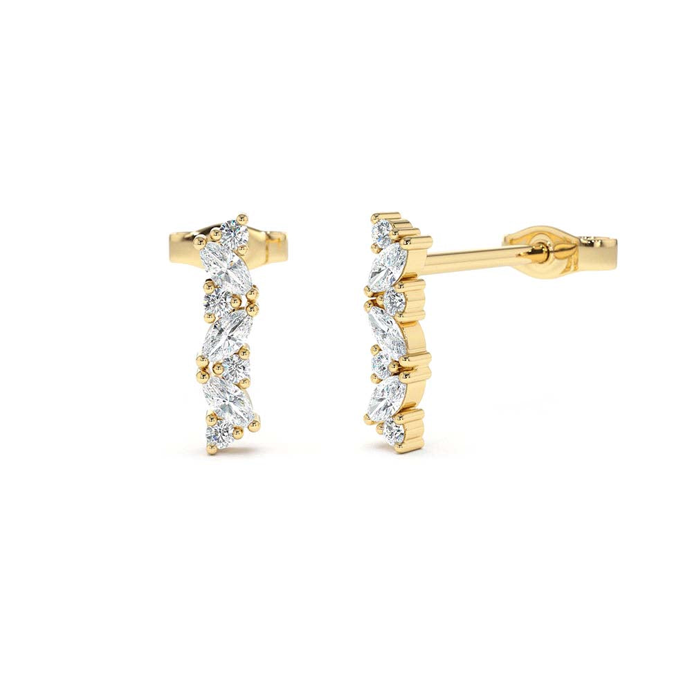 Alternating Marquise and Round Diamond Studs in 14K Gold — view 1