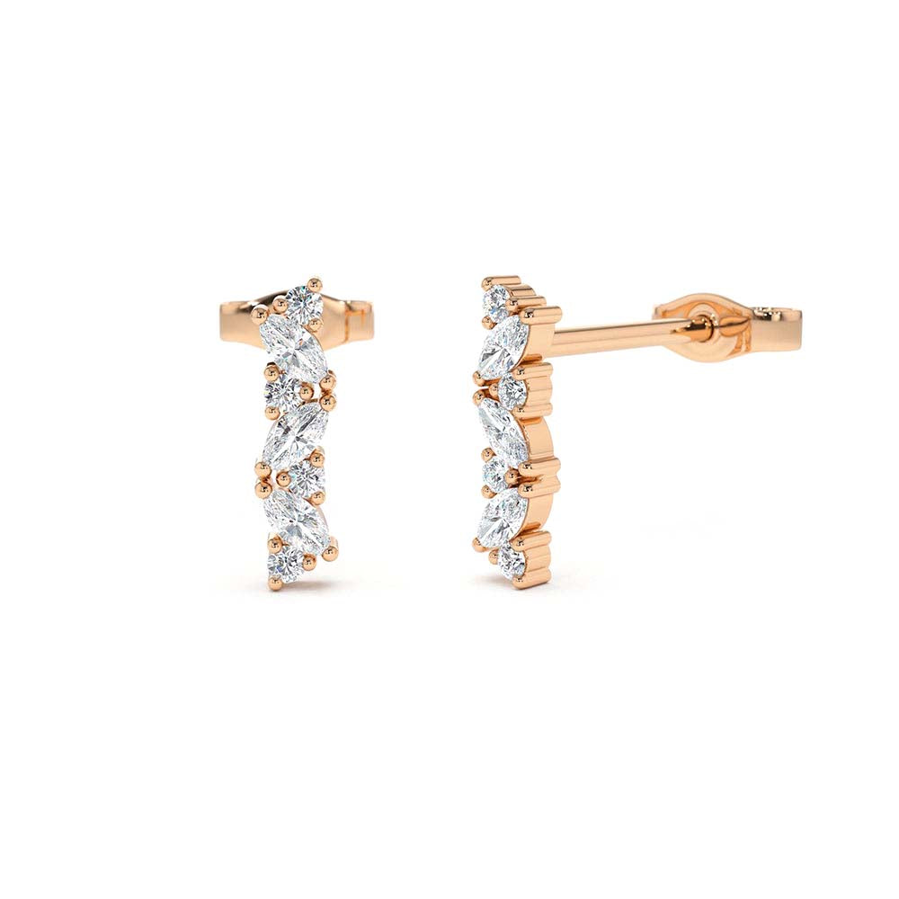 Alternating Marquise and Round Diamond Studs in 14K Gold — view 3