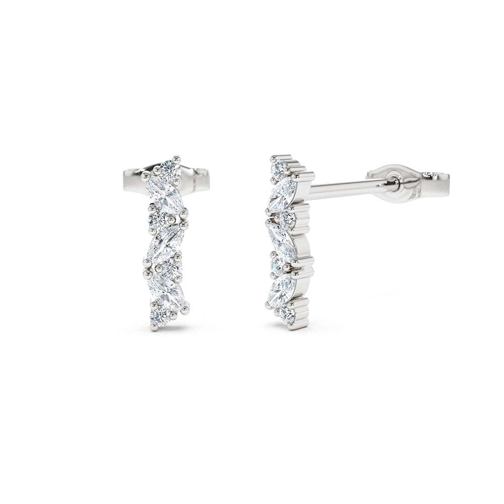 Alternating Marquise and Round Diamond Studs in 14K Gold — view 2