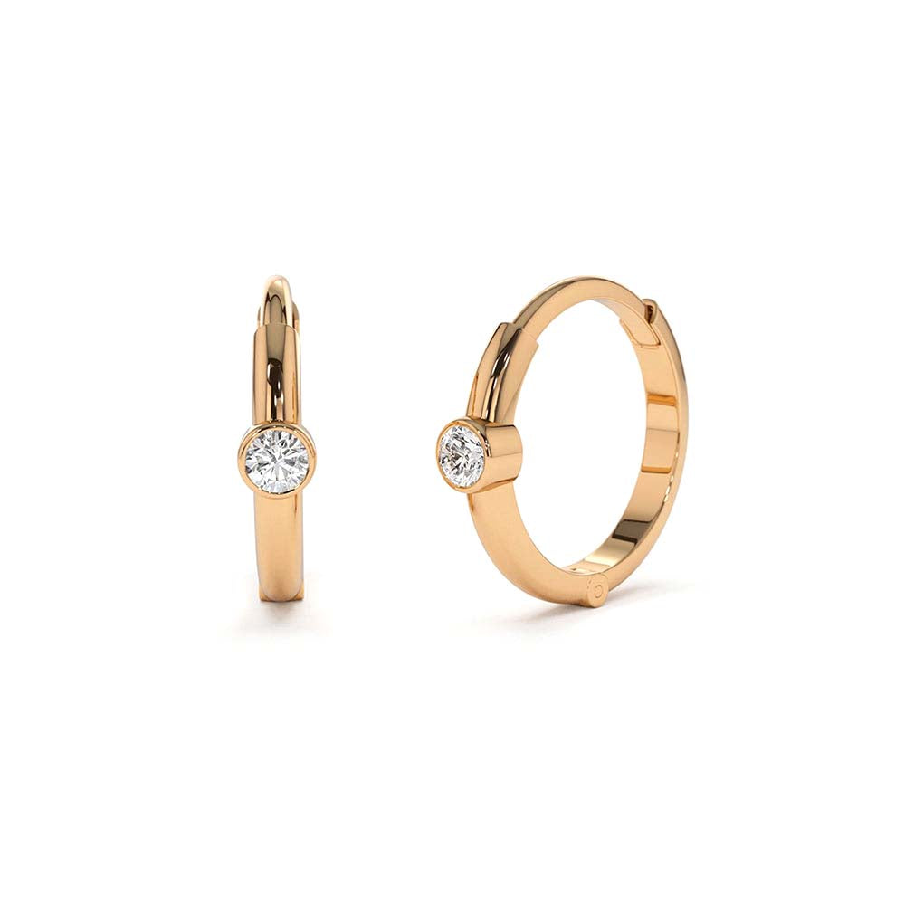 Single Bezel Set Diamond Hoops in 14K Gold — view 5
