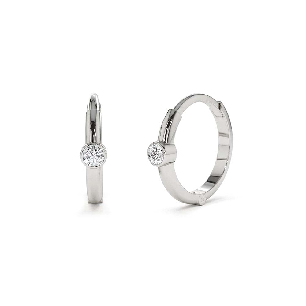 Single Bezel Set Diamond Hoops in 14K Gold — view 4