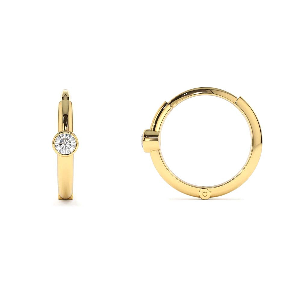 Single Bezel Set Diamond Hoops in 14K Gold — view 2