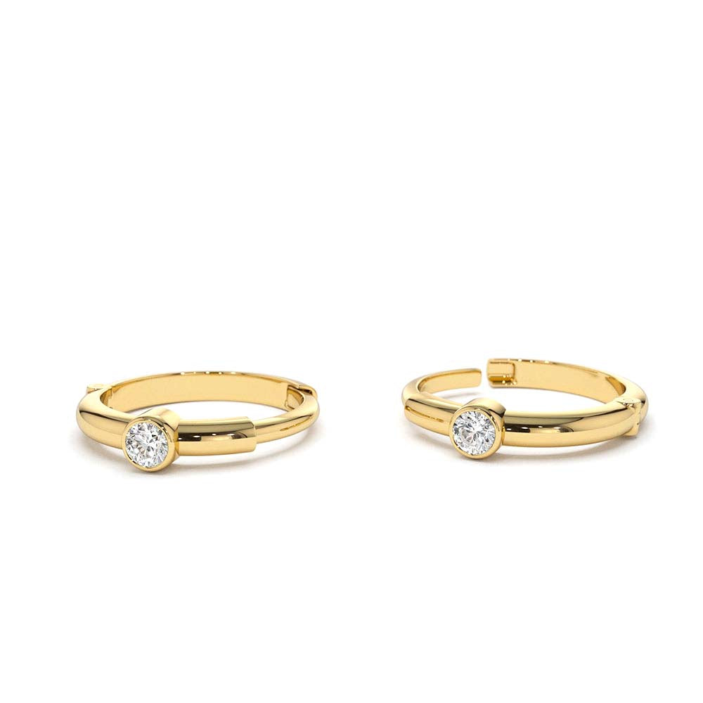 Single Bezel Set Diamond Hoops in 14K Gold — view 3