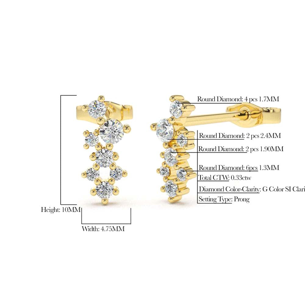 Diamond Cluster Earrings in 14K Gold — view 5